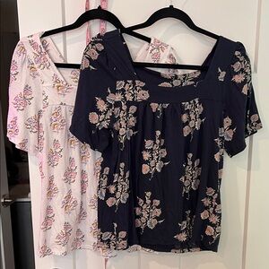 Lucky Brand Floral Print Women's Tops - Navy and off White